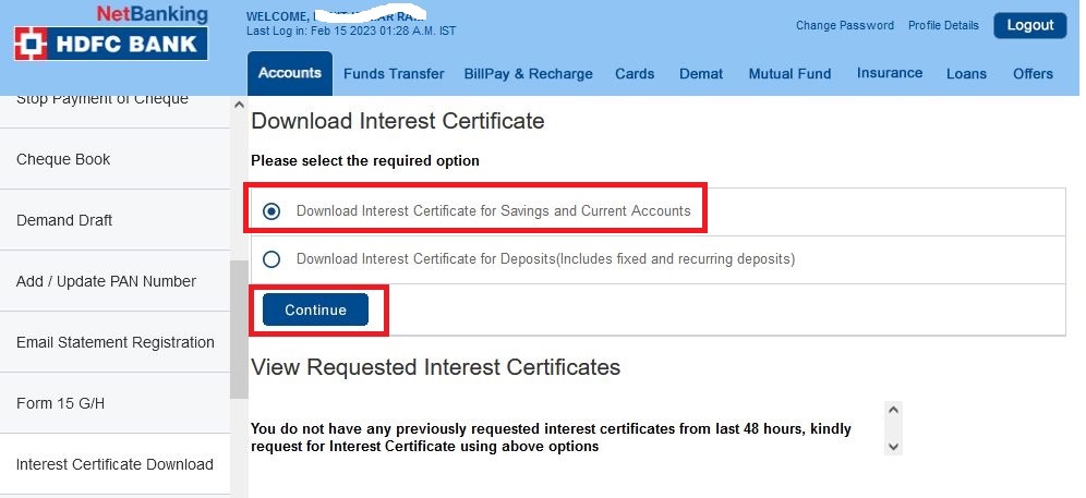 How To Download HDFC Interest Certificate FD RD Saving   HDFC Interest Certificate Download 