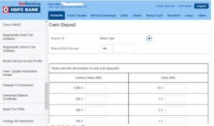 Cash Deposit HDFC Paperless