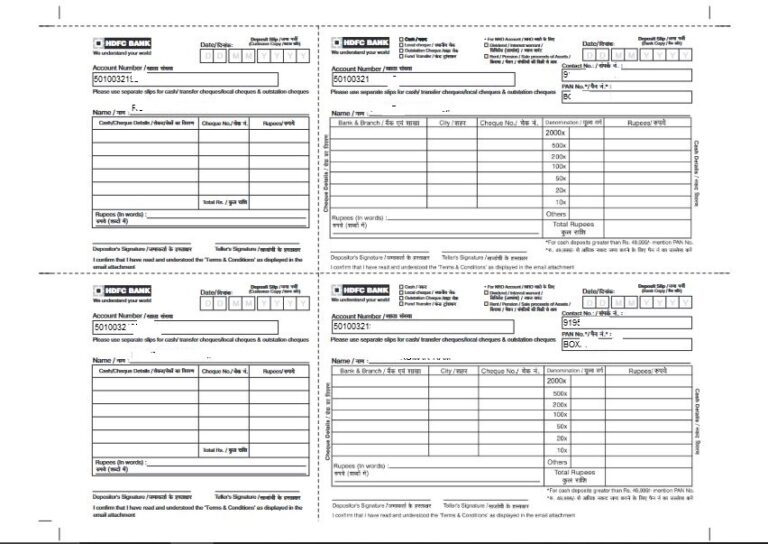 Hdfc Smart Slips And Deposit Slip