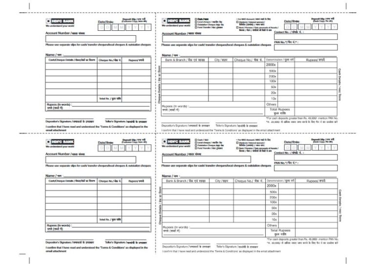 HDFC Smart Slips and Deposit Slip