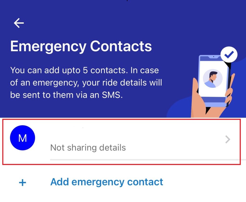 Ola Add Contacts Emergency