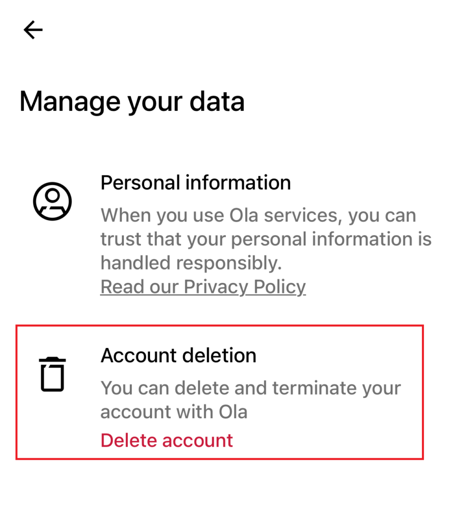 Ola App Delete