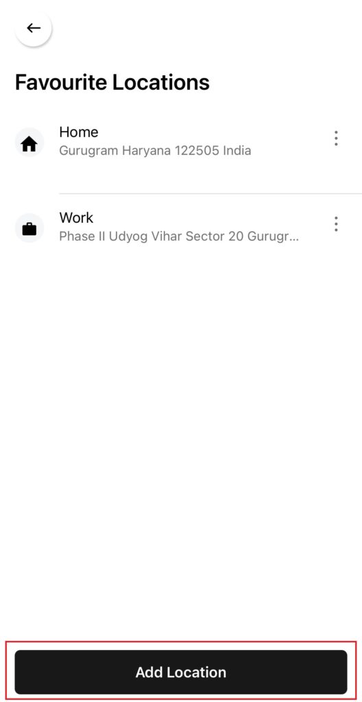 Add Favourite Locations in Ola App
