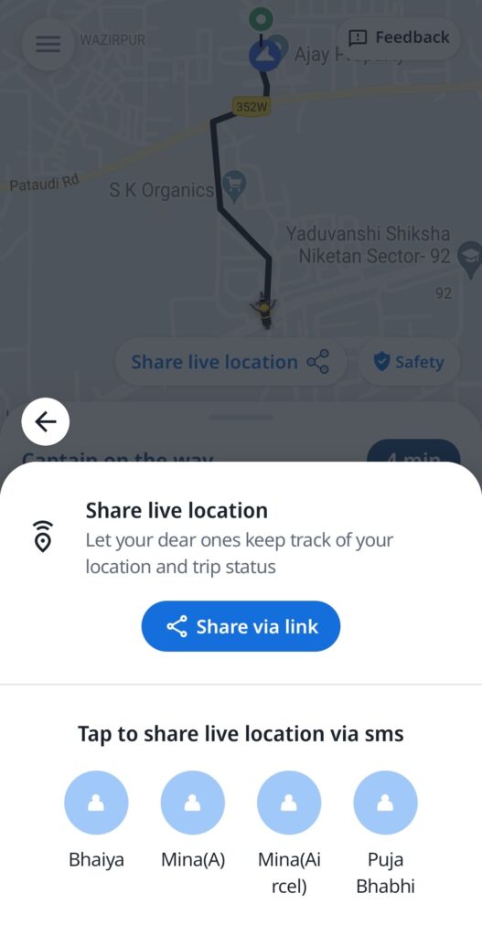 Rapido Share Live Location